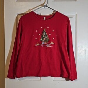White Stag Long Sleeve Top Vintage Christmas Tree Red Teacher Shirt Size XL